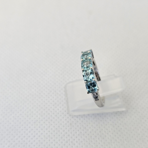 Genuine 5 Stone Apatite Ring Sterling Silver Rhodium Overlay Size 7! New - Picture 11 of 14